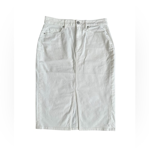 NWT LOFT White Denim Pencil Skirt Size 6 Midi Slit - Picture 2 of 5